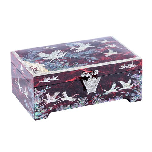 Hanji Crane & Pine 1-Tier Jewelry Box (Red/Blue/Purple)
