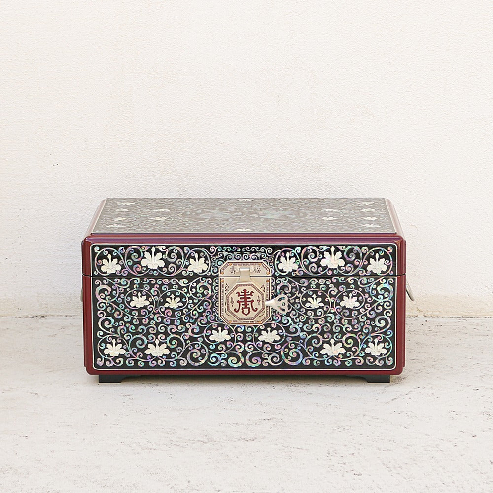 Najeonchilgi Crane Arabesque Subok Longevity & Fortune Ottchil Lacquer Mother of Pearl Jewelry Box, 40 cm