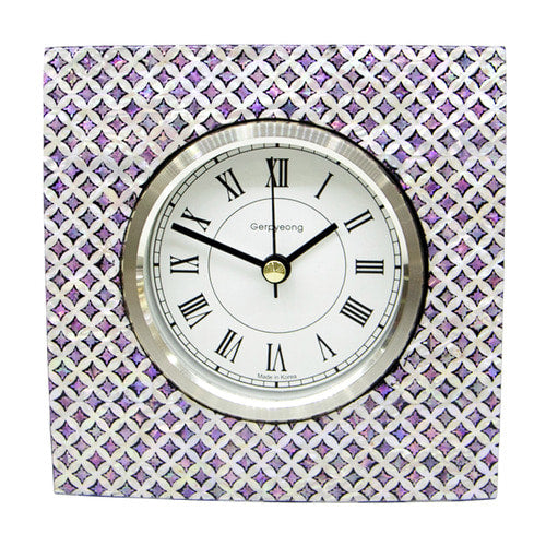 Najeon Chilgi Mother of Pearl Desk Clock — Chilbomun Pattern (Seven Treasures, Symbol of Good Fortune) - DE0123