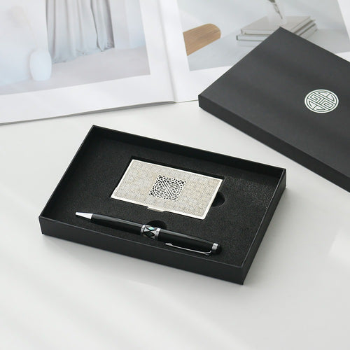 2-Piece Set: Silver Metal Business Card Najeon Gift Pen