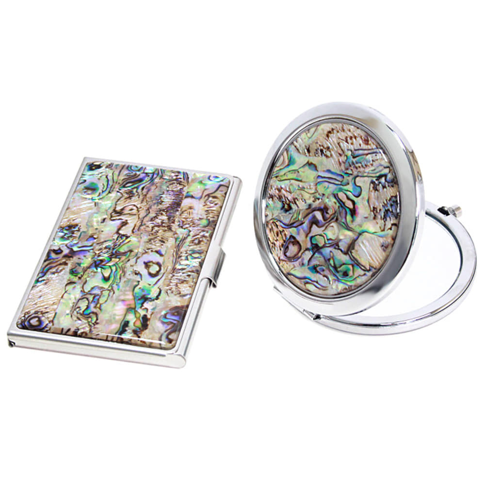 2-Piece Set: Najeon Marbled Pattern Business Card Case Najeon Marbled Pattern One-Touch Hand Mirror M