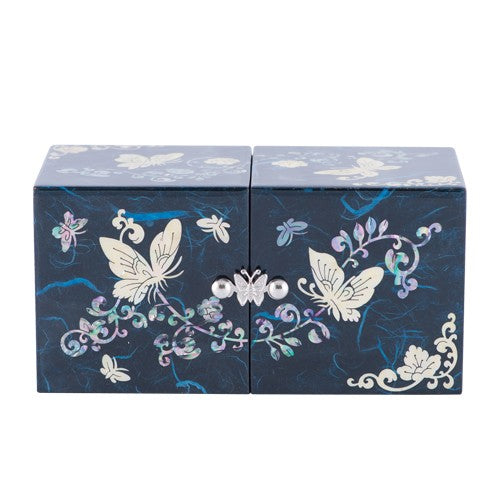 Hanji Butterfly Double Lidded Jewelry Box (Blue) - Oh Myung-ho Small