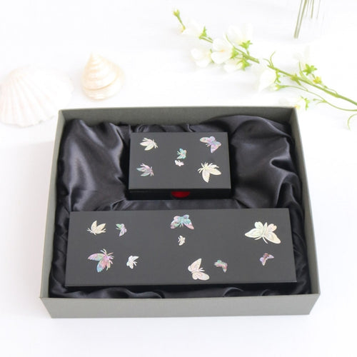 2-Piece Set: Najeonchilgi Butterfly Mother of Pearl Business Card Case Pen Case Set (Case Box)