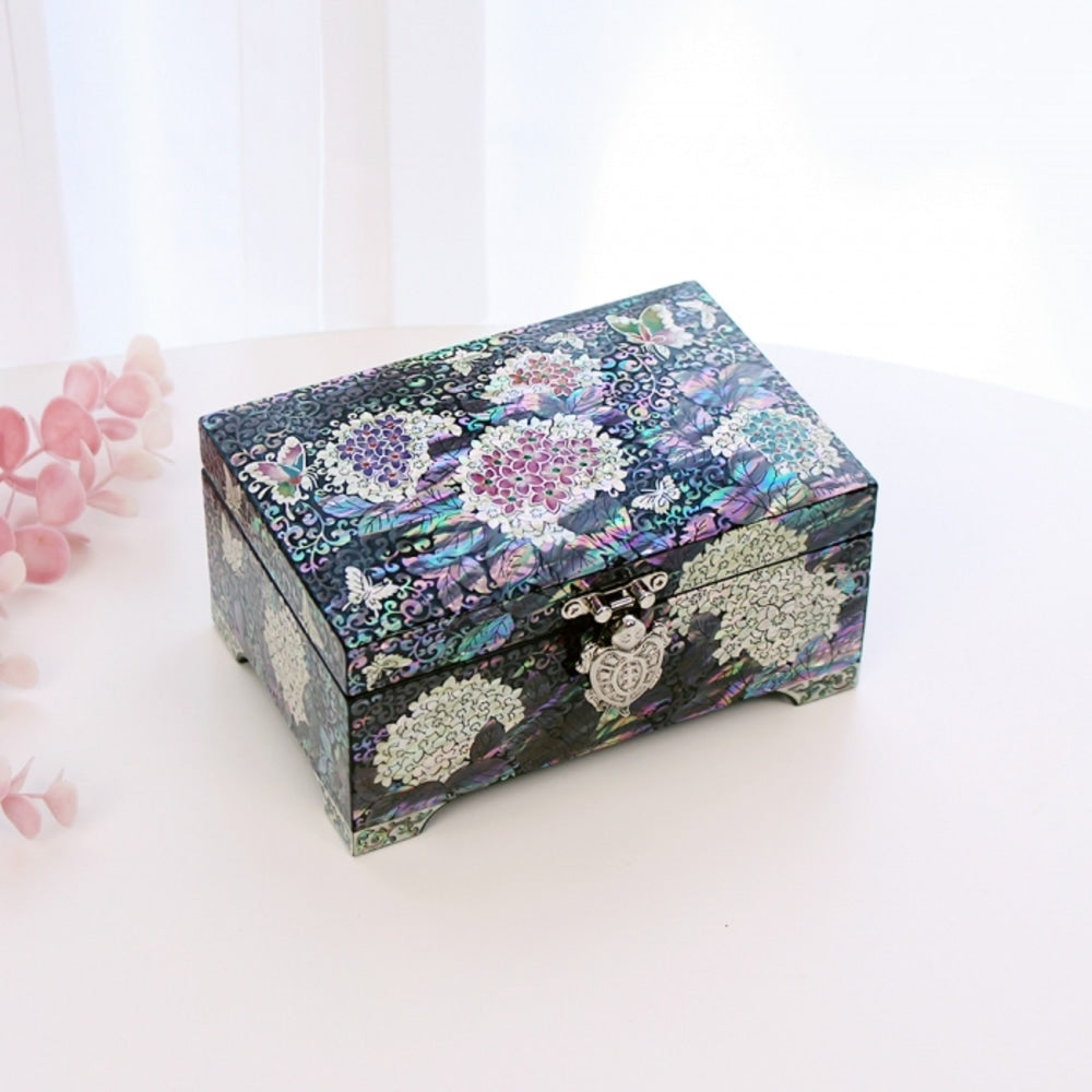 Premium Najeonchilgi Hydrangea Mother of Pearl Jewelry Box, 15 cm (Master Artisan Jang Tae-bok)