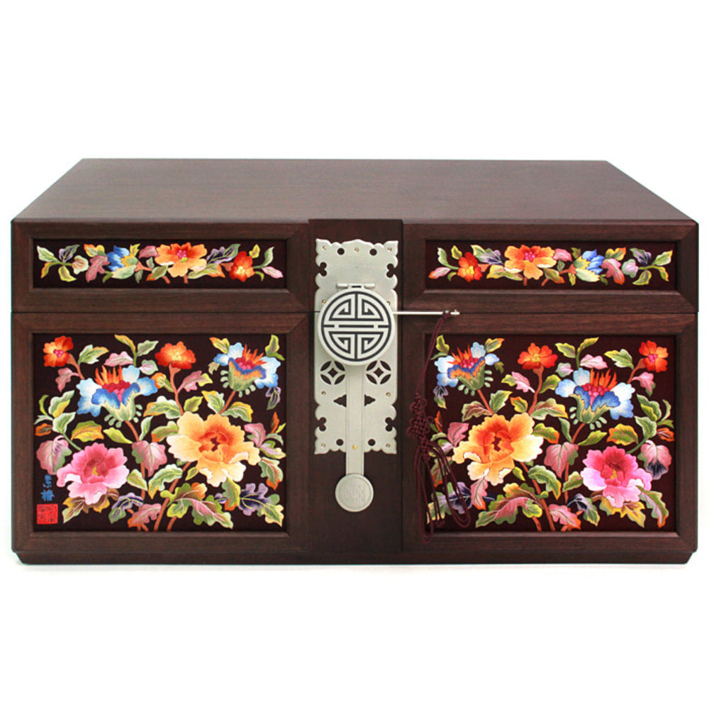 Premium Hand Embroidered Wedding Box Large (Hibiscus) Jewelry Box Yedan Wedding Gift Box (by Kim Young-ja)