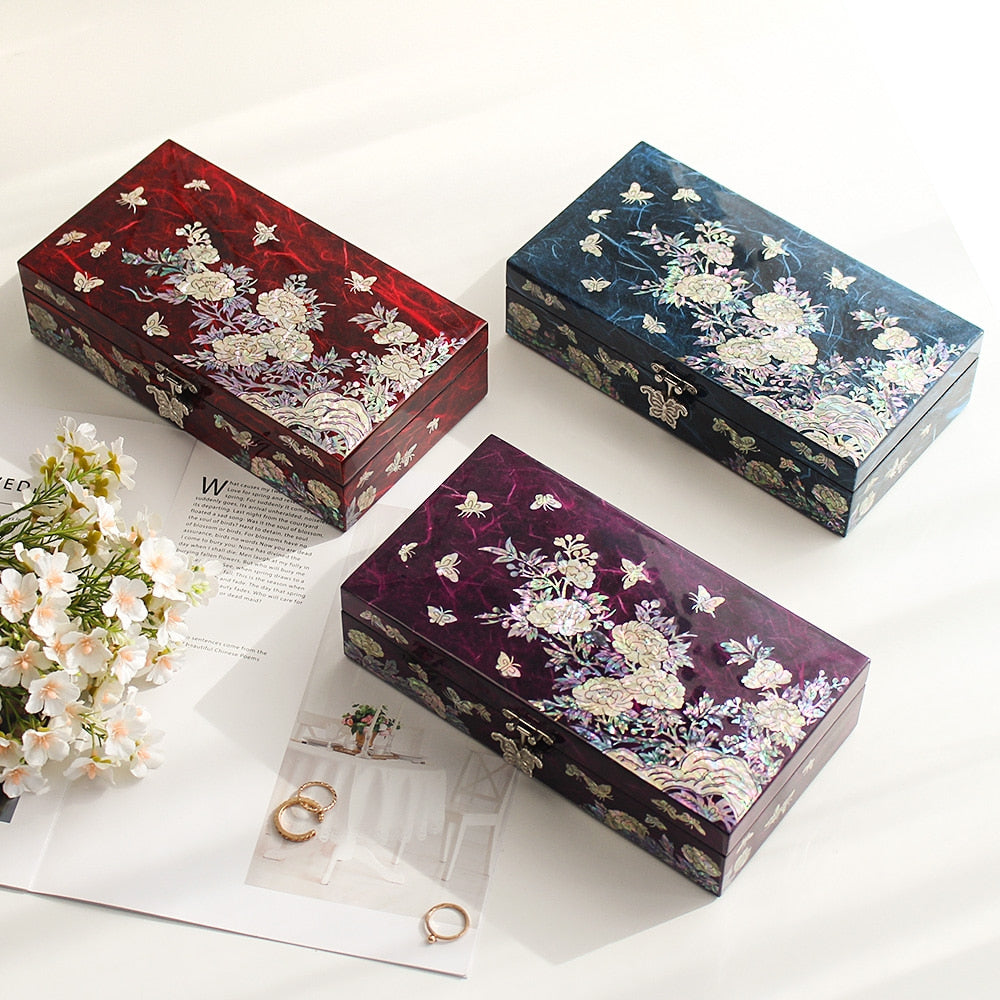 Najeonchilgi Hanji Peony of Wealth 1-Tier Mother of Pearl Jewelry Box Yedan Wedding Gift Box, 23 cm