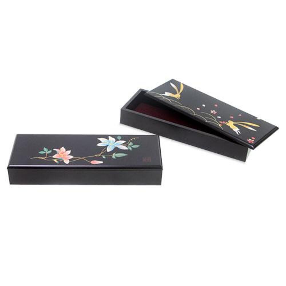 Gold & Silver Thread Wood Carved Pen Case (Flower)