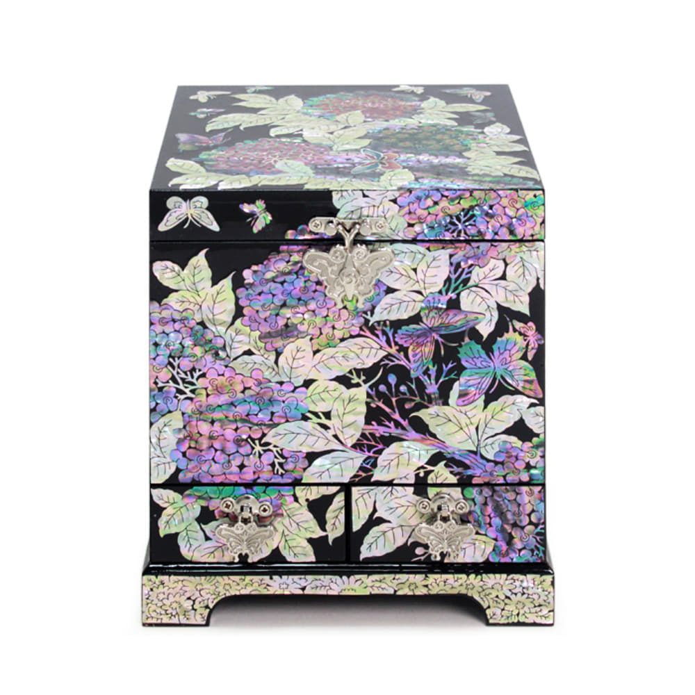 Premium Najeonchilgi Painted Hydrangea Flower Drawer Mother of Pearl Jewelry Box Black Jewelry Box (Master Artisan Jang Tae-bok)