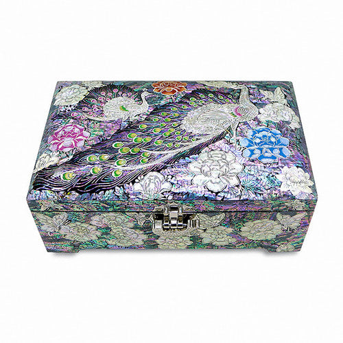 Peacock 2-Tier Mother of Pearl Jewelry Box (Medium)- by Park In-ho