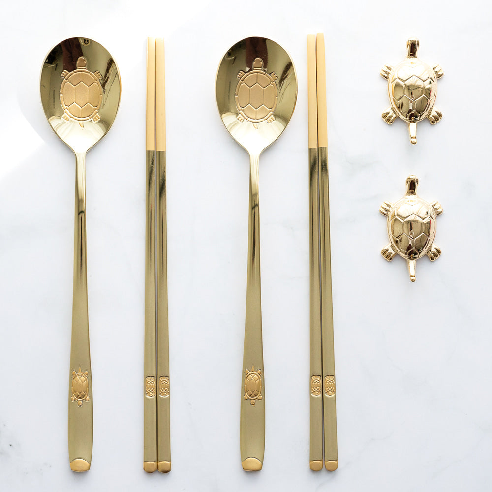 Spoon & Chopstick Set — Tortoise (Gold) - LV0084