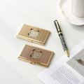 2-Piece Set: Metal Gold Mother of Pearl Business Card Case Hangul Lattice Mother of Pearl Pen Set (Lower Inlay)