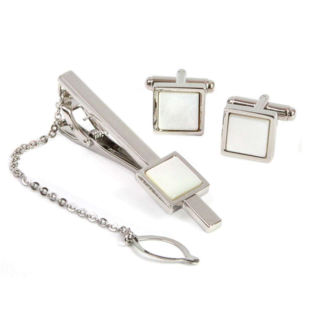 Premium Square Mother of Pearl Tie Pin 2 Bell Set