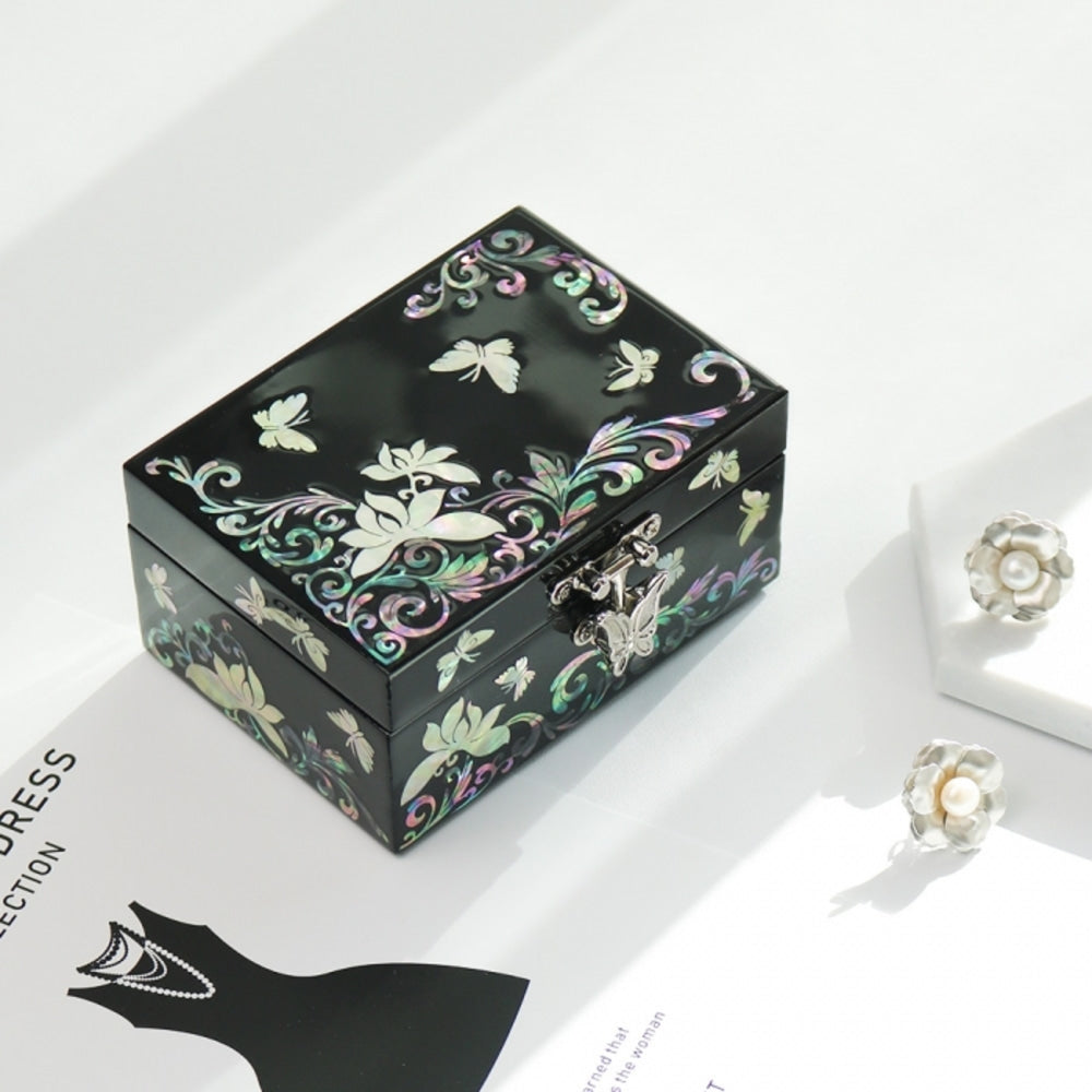 Premium Najeonchilgi Butterfly Flower Mother of Pearl Jewelry Box (Small) Jewelry Box Keepsake Ring Box (Master Artisan Jang Tae-bok)