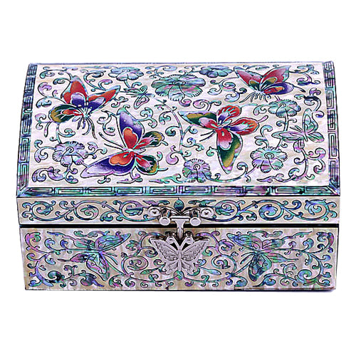 Clam-shaped (Red) Butterfly Arabesque 1-Tier Jewelry Box Small