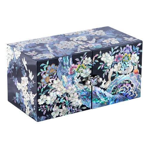 Plum Blossom Double Lidded Jewelry Box (Black) - by Kim Yong-gwan