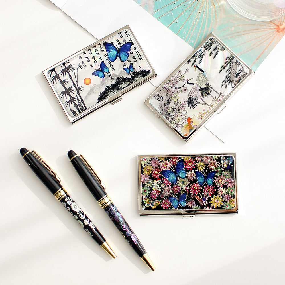 2-Piece Set: Mother of Pearl Business Card Case K Mother of Pearl Pen Set