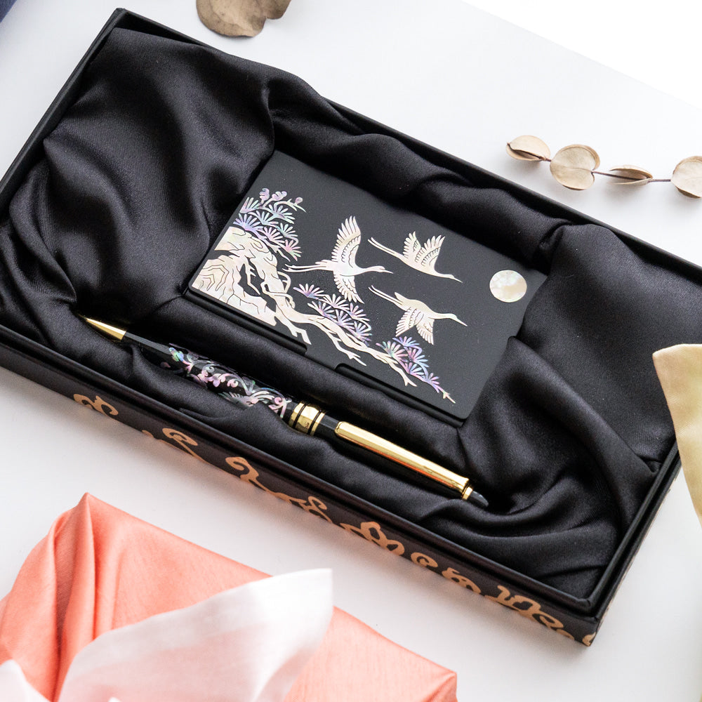 Najeon Chilgi Mother of Pearl Business Card Case Set — Pine & Crane - OF0147