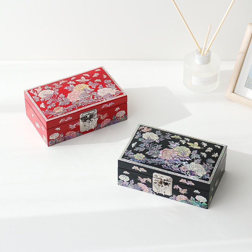 Peony & Butterfly Najeonchilgi Mother of Pearl Jewelry Box, 16 cm