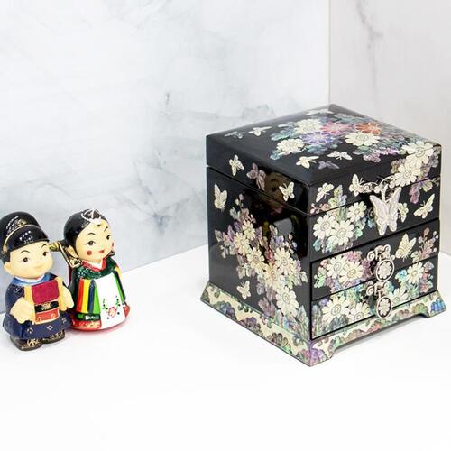 Painted Chrysanthemum 3-Tier Drawer Mother of Pearl Jewelry Box