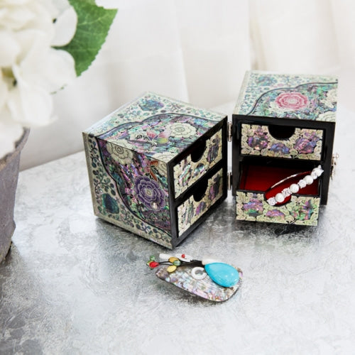 Peony Oval Border PhoenixRing Double Lidded Jewelry Box (Black)