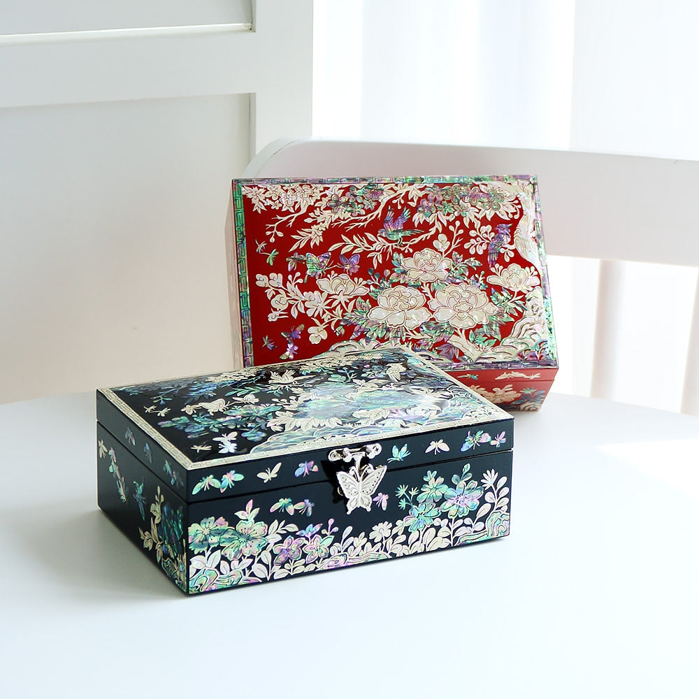 Najeonchilgi Plum Blossom 1-Tier Mother of Pearl Jewelry Box, 18 cm
