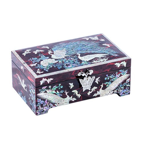 Hanji Peacock 1-Tier Jewelry Box (Red/Blue/Purple)