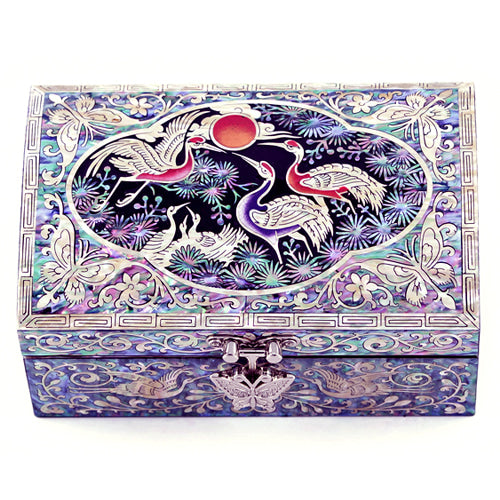 Clam-shaped (Red) Crane & Pine Cloud Pattern Border 1-Tier Jewelry Box (Black) Medium - Oh Myung-ho