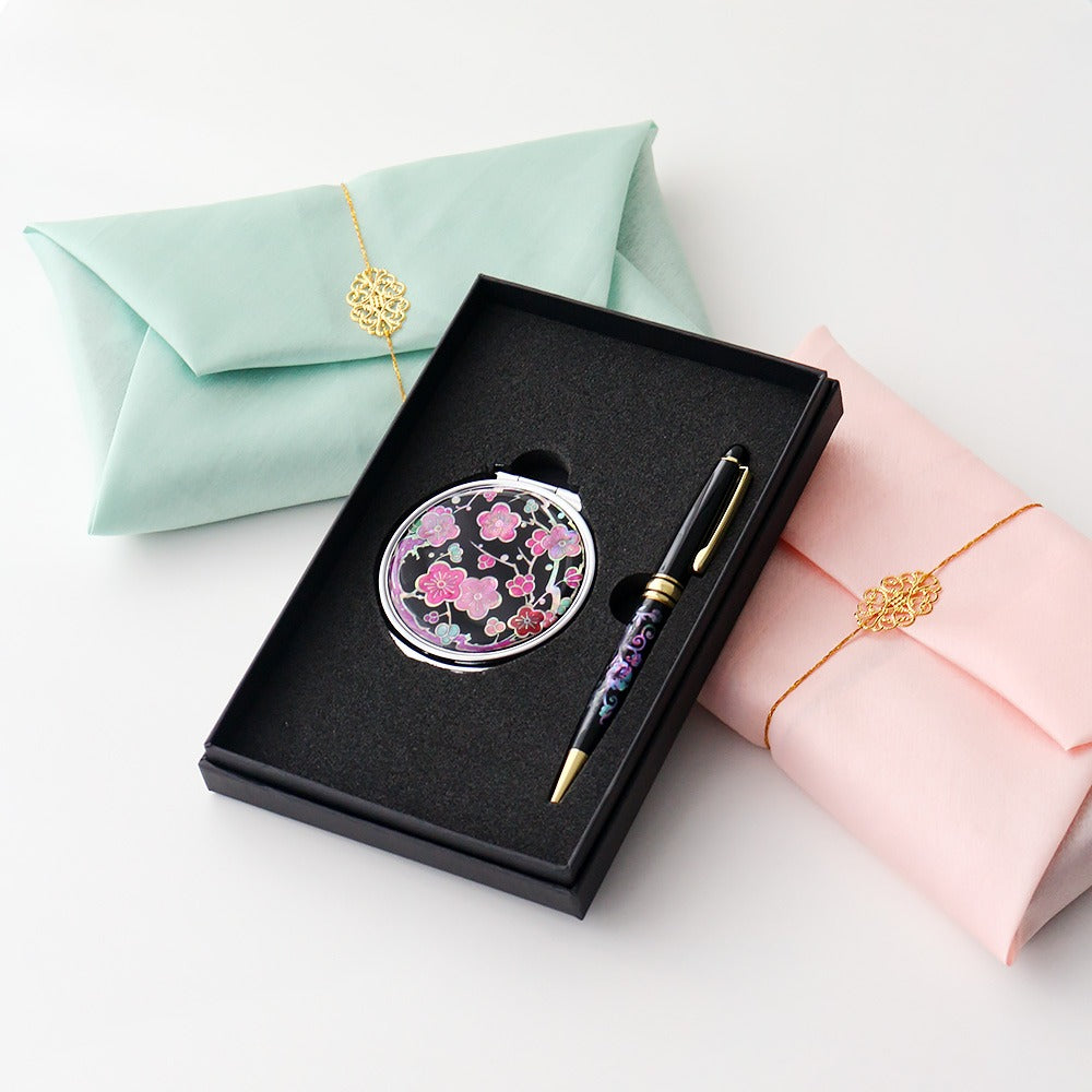 ★ Bojagi ★ Najeonchilgi Mother of Pearl Round Hand Mirror Mother of Pearl Pen 2 Bell Set Korean Traditional