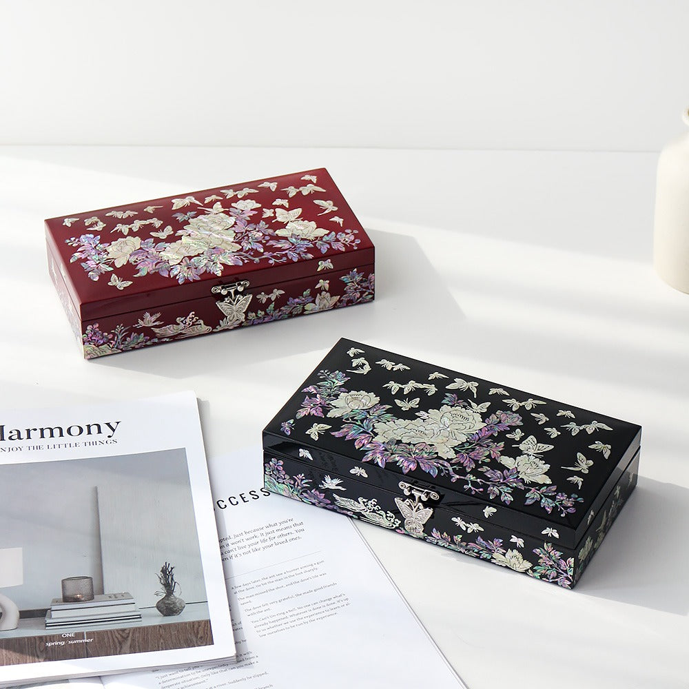 Najeonchilgi 1-Tier Peony & Butterfly Yedan Jewelry Box H Jewelry Box Yedan Wedding Gift Box Mother of Pearl, 23 cm