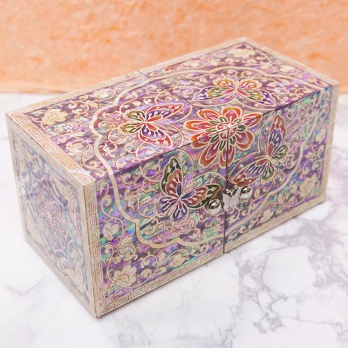 Arabesque Butterfly Double Lidded Jewelry Box (Medium, Red) - Oh Myung-ho