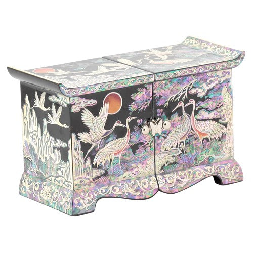 Crane & Pine (Black) Roof Tile Double Lidded Jewelry Box - Oh Myung-ho