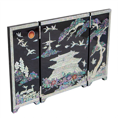 Large Najeon Chilgi Mother of Pearl Folding Screen — Pine & Crane - DE0012