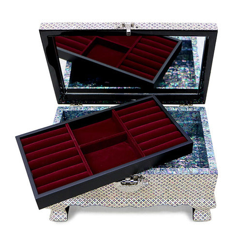 Seven Treasures Pattern Good Luck 2-Tier Magpie-foot Left Jewelry Box- by Park In-ho