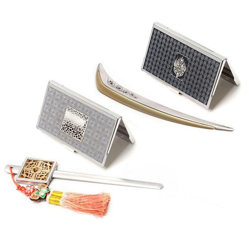 2-Piece Set: Premium Metal Letter Opener Silver Business Card Case