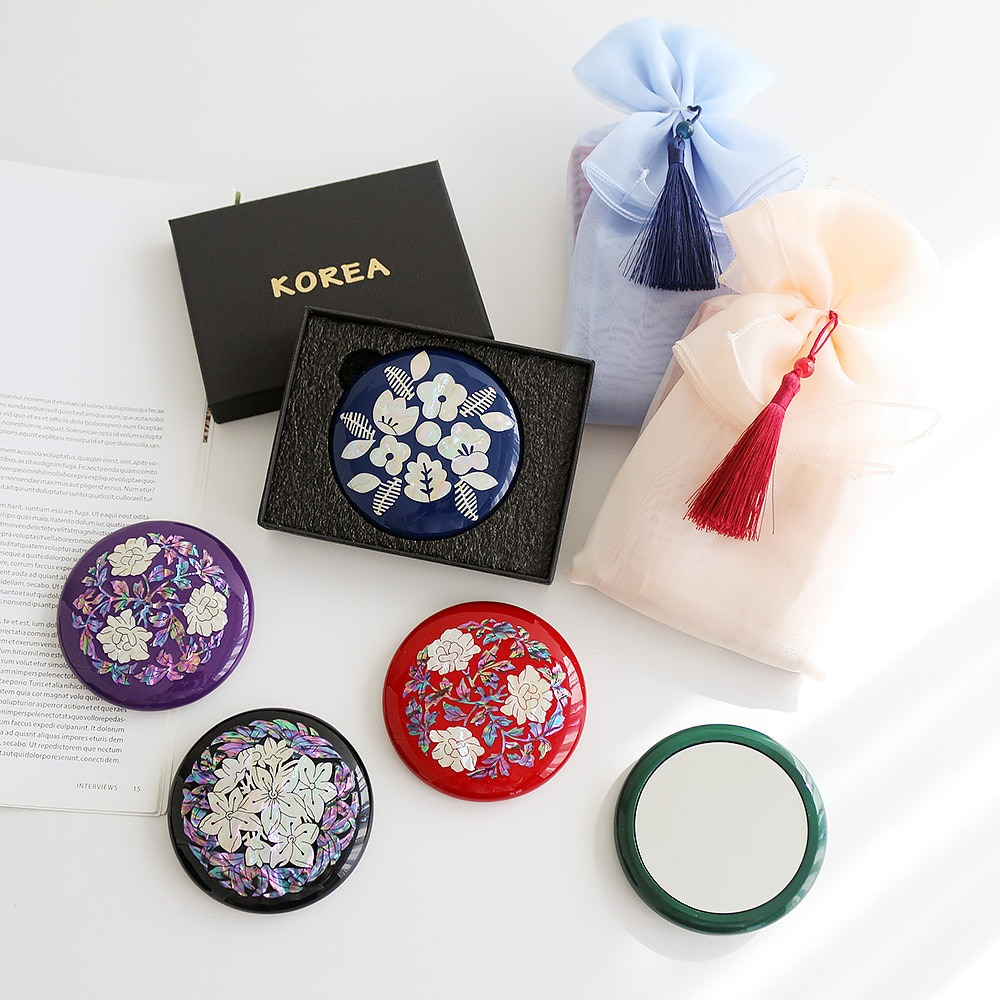 Najeonchilgi Vivid Wood Round Mother of Pearl Hand Mirror Yedan Mother of Pearl Mirror Korean