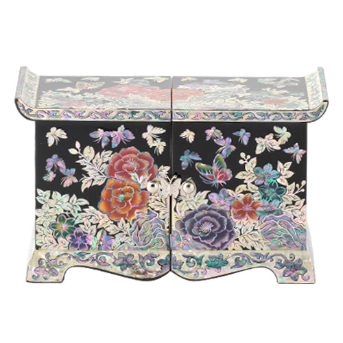 Peony (Black) Roof Tile Embroidered Drawer Double Lidded Jewelry Box - Oh Myung-ho