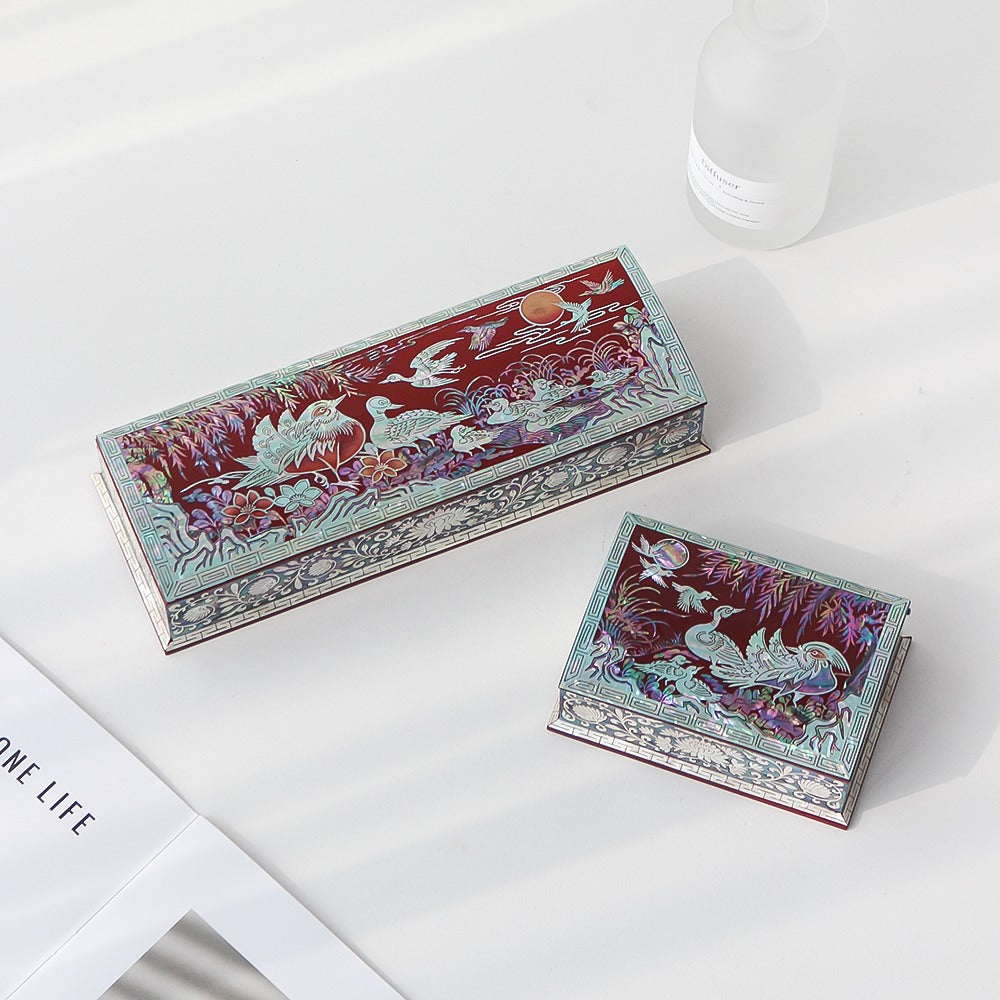 Najeonchilgi Mandarin Duck Auto-Open Mother of Pearl Pen Case Business Card Case