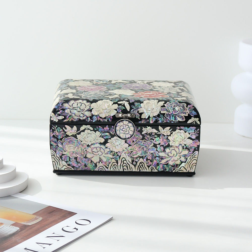 Najeonchilgi Peony Rounded Mother of Pearl Jewelry Box, 24 cm