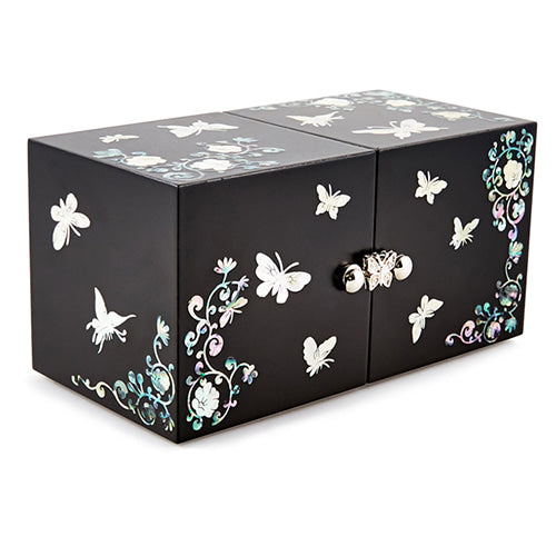 Najeonchilgi Lacquerware Double Lidded Mother of Pearl Jewelry Box Butterfly Motif Medium Size