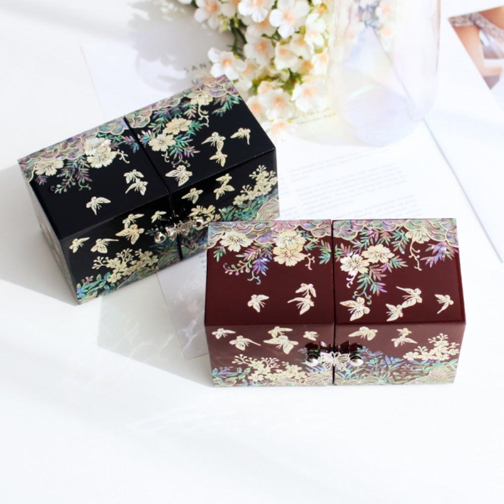 Najeonchilgi Flower Butterfly Garden Mother of Pearl Mini Double-Lidded Jewelry Box