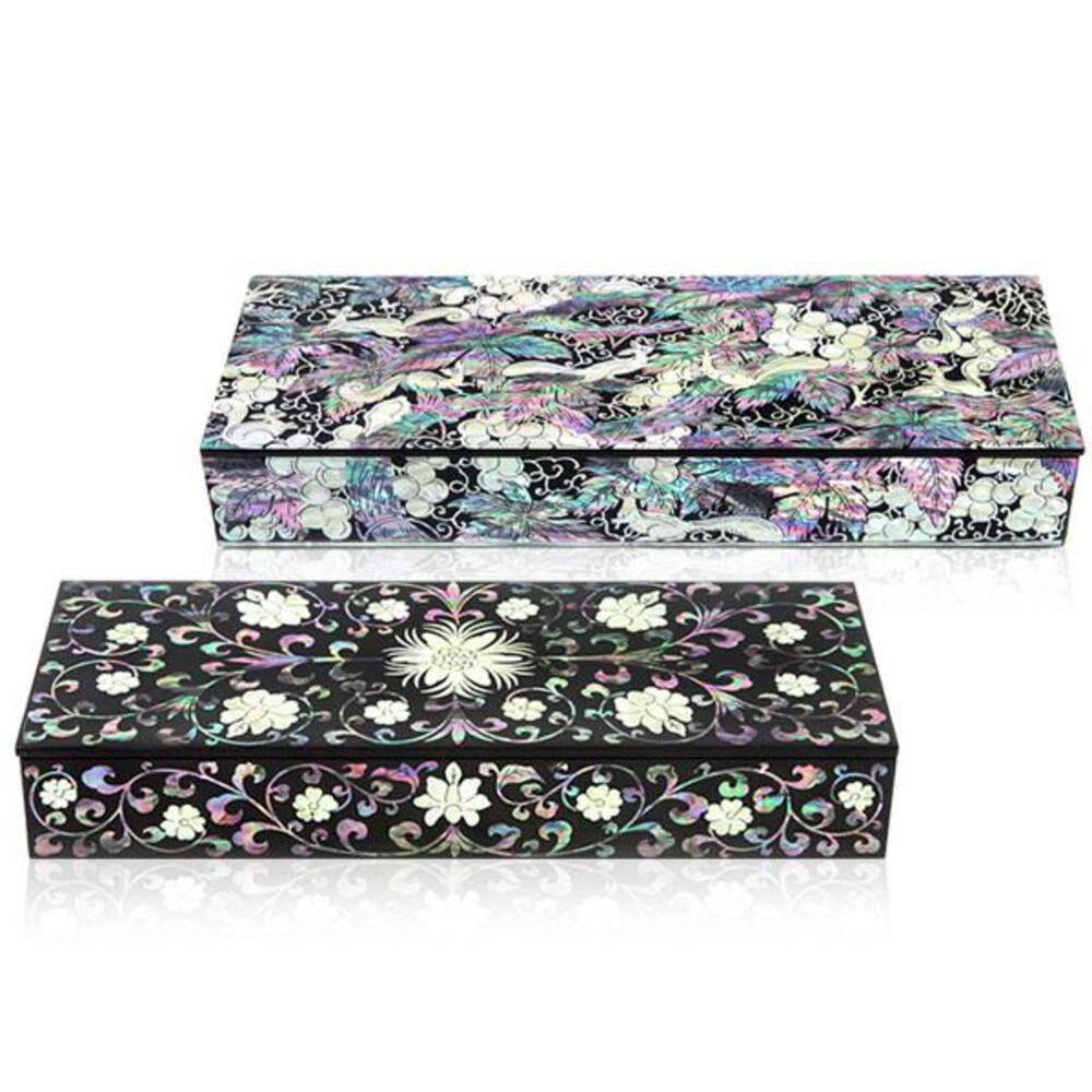 Premium Najeon Arabesque Pen Case Black Large (Peony Grape) (Master Artisan Jang Tae-bok)