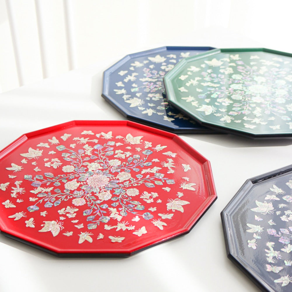 Najeonchilgi Vivid Peony Butterfly 12 Mother of Pearl Tray