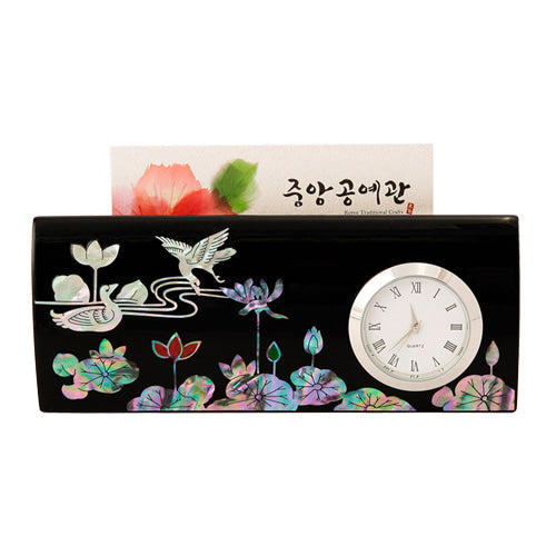 Mandarin Duck Desk Clock & Business Card Holder — Korean Wedding Symbol of Conjugal Devotion - DE0127