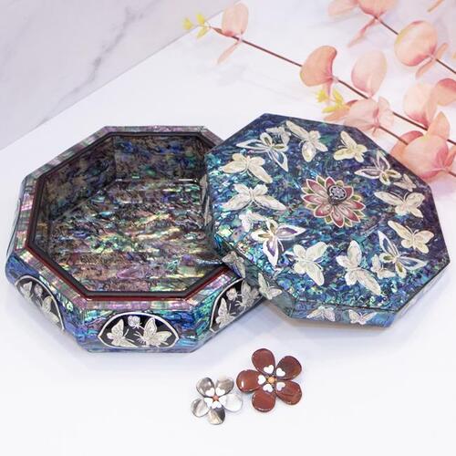 Blue Mother of Pearl Panel Butterfly Octagonal Multi-Purpose Knob Jewelry Box