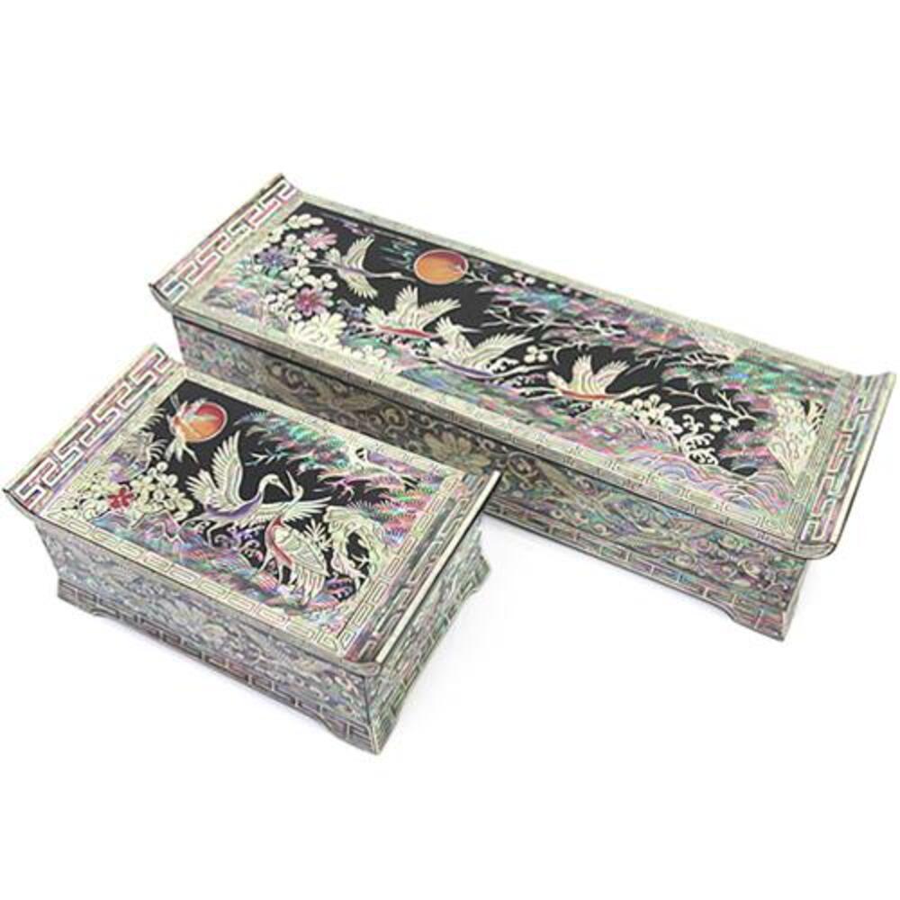 2-Piece Set: Premium Najeon Pine & Crane Seonbi Scholar Scholar's Pen Case Box