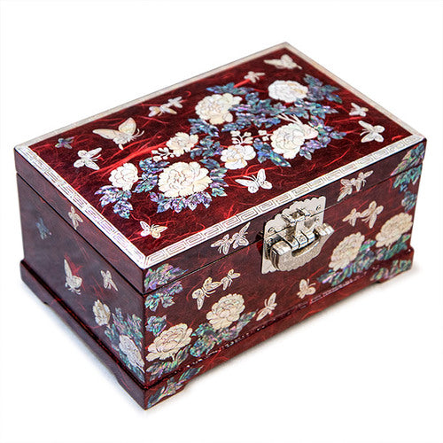 PeonyButterfly Hanji 2-Tier Mother of Pearl Jewelry Box (Red) - Oh Myung-ho