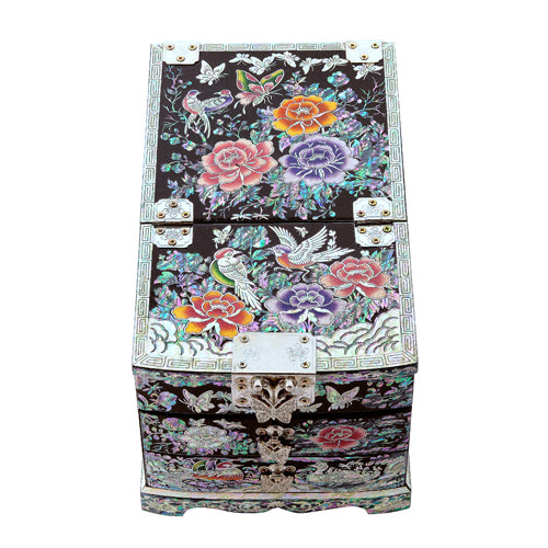 Peony 2-Tier Drawer Vanity Jewelry Box (Black) Large