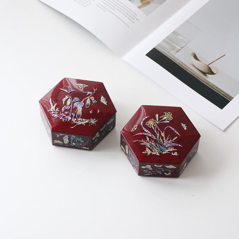 Premium Najeon Stacked Box Hexagonal Multi Purpose Box (Chochungdo) (Najeonchilgi) (Master Artisan Park Jin-seop)