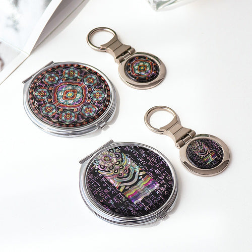 2-Piece Set: Najeon Hand Mirror Keyring Set (Roof-Tile Dancheong Dancheong)