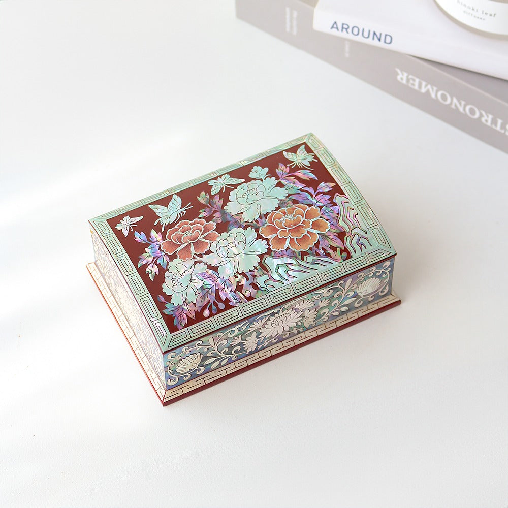 Najeonchilgi Peony & Butterfly Auto-Open Mother of Pearl Business Card Case (Red)